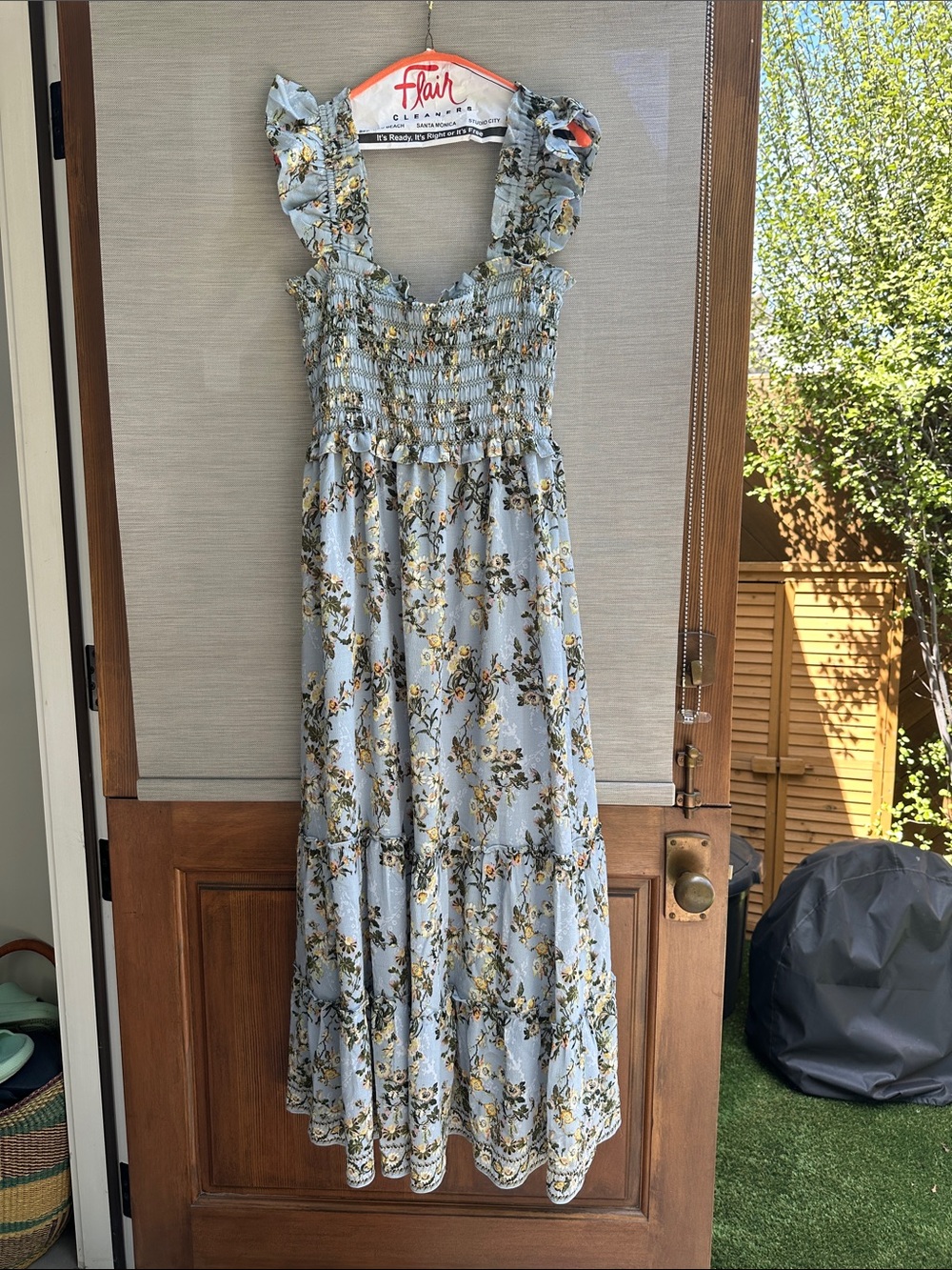 Max Studio Light Blue Floral Maxi Dress with Yellow & White Blooms XL